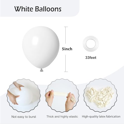 FOTIOMRG 120pcs 5 inch White Balloons, Small White Latex Party Balloons Helium Quality for Birthday Graduation Baby Shower...