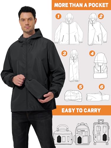 UIQUR Mens Rain Jacket Lightweight Windbreaker Waterproof Raincoat Cycling Running Hiking Gear Hood Packable