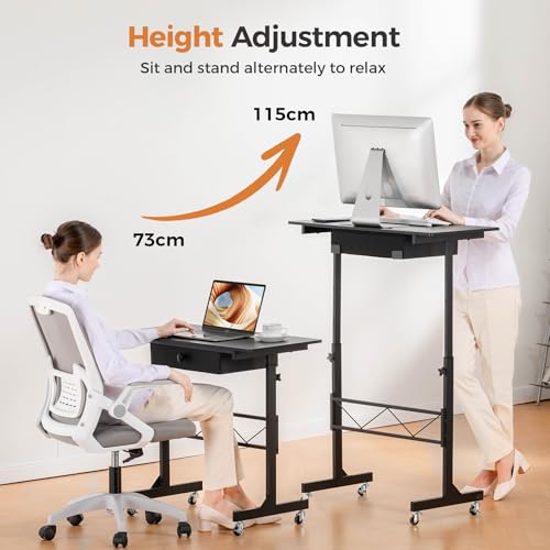 COMHOMA Small Standing Desk Adjustable Height Small Computer Desk Mobile Portable Rolling Laptop Table with Wheels 32" Com...