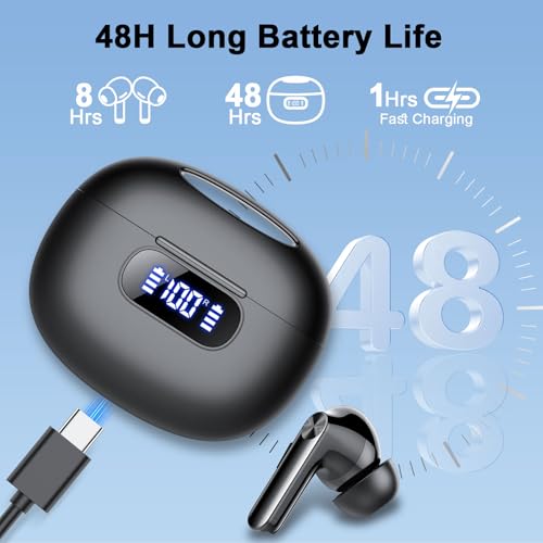 Wireless Earbuds, Bluetooth 5.3 Headphones LED Power Display, 2025 New Wireless Earphones, 4 ENC Noise Cancelling Mic, HiF...
