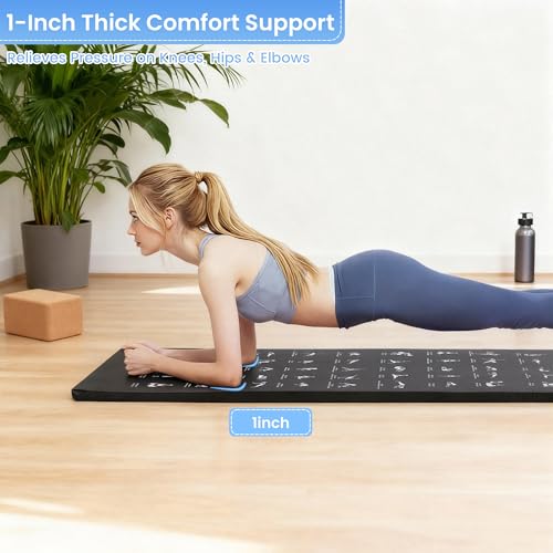 MABOZOO 1 Inch Instructional Yoga Mat with Poses, PU Leather Exercise Mat with 60 Illustrated Yoga Poses, Workout Cushion ...