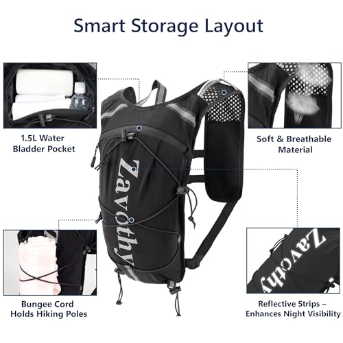 Zavothy Hydration Backpack with Rain Cover, 1.5L Lightweight Hydration Pack for Hiking, Cycling & Trail Running