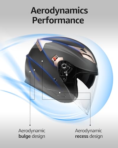YEMA Open Face Motorcycle Helmets, DOT Approved 3/4 Moped Helmet Dual Visor Quick Release Buckle, Helmets for Adults Motor...