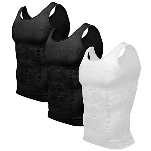 Odoland 3 Pack Men Compression Shirt Body Shapewear Base Layer Tummy Shaper Vest Tank Top