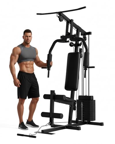 Home Gym Machine with 100LB Weight Stack, Multifunctional Full Body Workout Station for LAT Pulldown, Chest Press, Leg Ext...