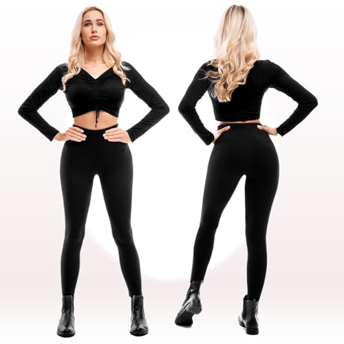 Walifrey Fleece Lined Leggings Women 2 Pack, Women's High Waisted Thermal Warm Winter Leggings for Workout