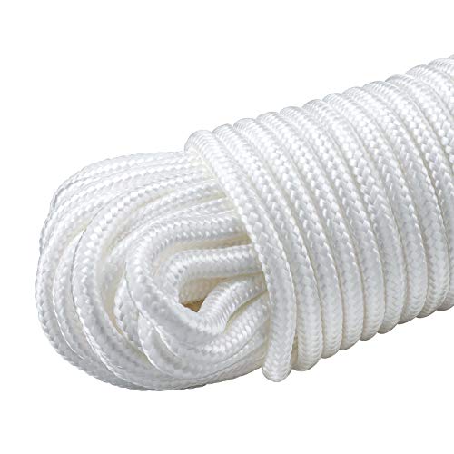 jijAcraft Nylon Rope, 100 Feet White Nylon Rope, 1/4 Inch Solid Braided Rope Thick Strong Nylon Rope for Multi-Purpose Tie...