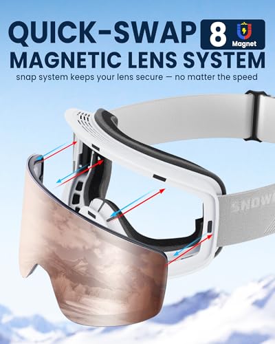 SNOWER Ski Goggles, Interchangeable Lens Anti-Fog Snow Goggles, UV Protection, OTG HD Snowboard Goggles for Men Women Adult