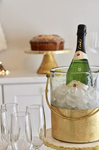 Mud Pie Gold Ice Bucket and Tongs Set, bucket 8 1/2" x 7 1/2" dia | tongs 6 1/2"