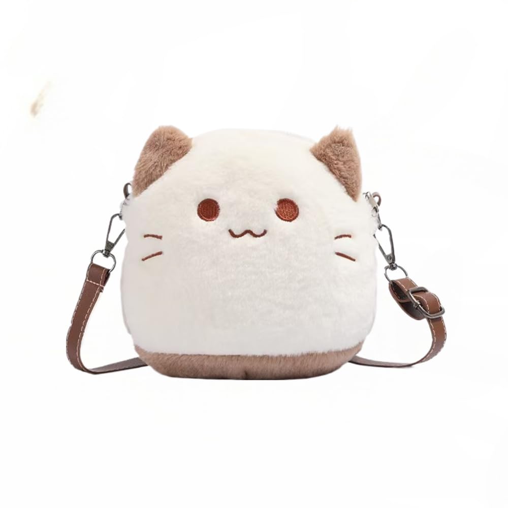 Plush Bag with Cat Design Shoulder Bag Handbag for Girls Novelty Kawaii Purse