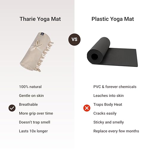 Tharie Hand-Woven Organic Cotton Yoga Mat, Washable & Good Grip, Standalone or as Topper, 70 x 196 cm, Made in India