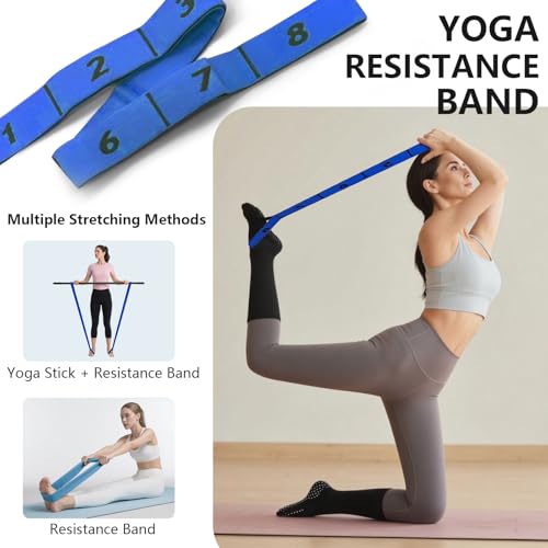 Yoga Stick, mobility stick，5-foot exercise stick, 3-in-1 stretching stick kit, comes with balance bar, yoga exercise instr...