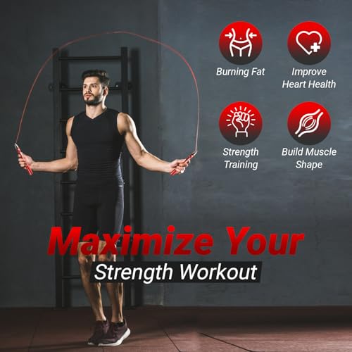 MAAC-XIMUM High Speed Rope - Professional Self-Locking & Adjustable, Adult Speed Jump Rope, 2 x PU coated Steel Ropes & Tr...