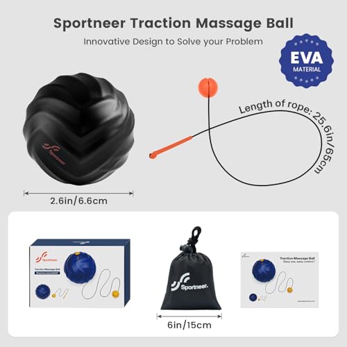 Sportneer Massage Lacrosse Ball with String, Deep Tissue Massager for Back Myofascial Release, Shoulder Trigger Point Ther...
