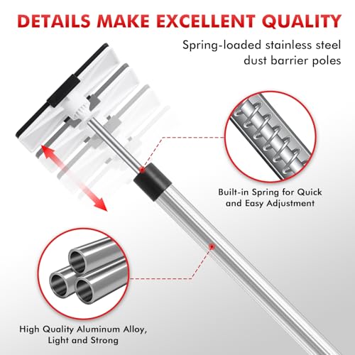 10FT Dust Barrier Poles 4 Pack withCarry Bag, Stainless Steel Retractable Zipper Wall Poles Kit for Renovation, Remodeling...