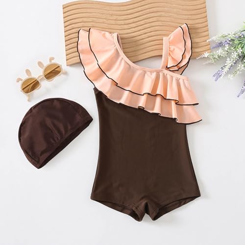 Girls Tankini Swimsuits Size 8-10 with Swim Cap Cute Ruffle Swimwear Kids Swimming Shorts for Beach & Pool