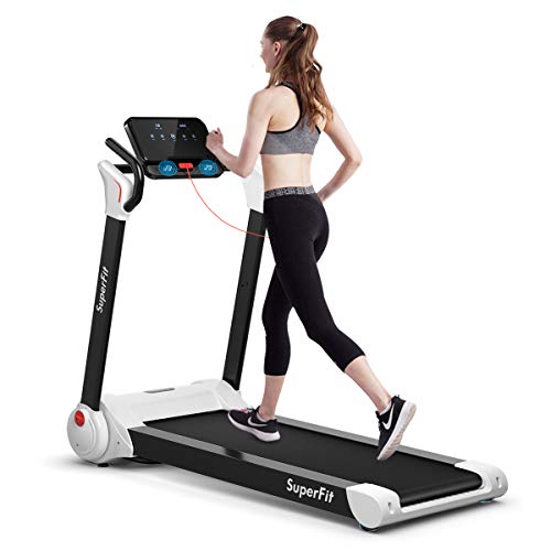 Goplus 3HP Treadmill with Desk Workstation, Superfit Foldable Treadmills for Home Office, Adjustable Height, Bluetooth Spe...