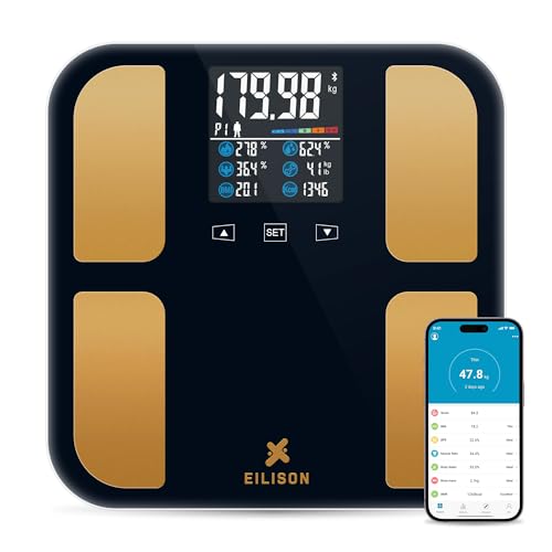 EILISON Smart Bathroom Scale with 4 Electrodes & BIA Technology High-Precision Body Fat Analyzer,Large Color Night Vision ...