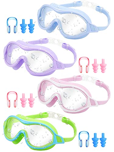 4 Packs Adult Swim Goggles Anti Fog UV Protection No Leak Pool Goggles Wide Vision Swimming Goggles with Soft Silicone Gas...