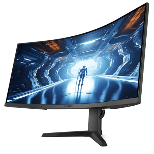 KOORUI 34-inch Curved Ultrawide WQHD 3440×1440 Gaming Monitor, 165Hz 1000R- PIP/PBP, 1ms(MPRT), HDR400, DCI-P3 95%, FreeSync Premium, 1 x DP 1.4 & 2 x HDMI 2.0, Tilt Height Swivel Adjustment, 34E6UC