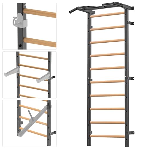 Kipika Gymnastic Stall Bar - 2"x2" Swedish Ladder with 1" Hole, Wall Mounted Pull-up Bar Ladder Suspension Trainer, Solid ...