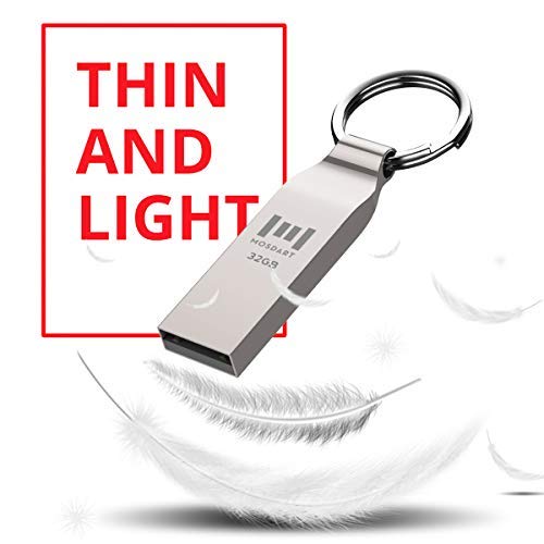 Mosdart Waterproof 32Gb Usb2.0 Flash Drive, Fat32 Metal Memory Stick With Keychain, For System Back, Data Storage, Silver(Pack O