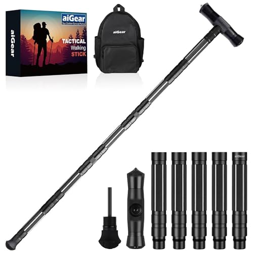 aiGear G2 Tactical Stick Hiking Walking Staff - Trekking Poles Outdoor Adjustable Hiking Stick for Camping Hiking 5/8 Tub...