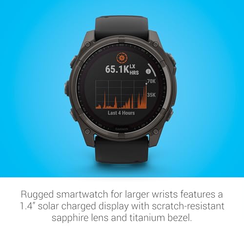 Garmin Fenix 8 Premium Multisport GPS Running Smartwatch, 51 mm, Sapphire, Solar, Dive-Rated, Built-in Flashlight, DLC Tit...