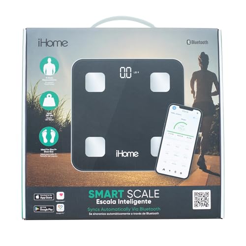 iHome Digital Bluetooth Smart Scale for Body Weight, Weight Scale, Including BMI, Body Fat, Muscle Mass, Batteries Include...
