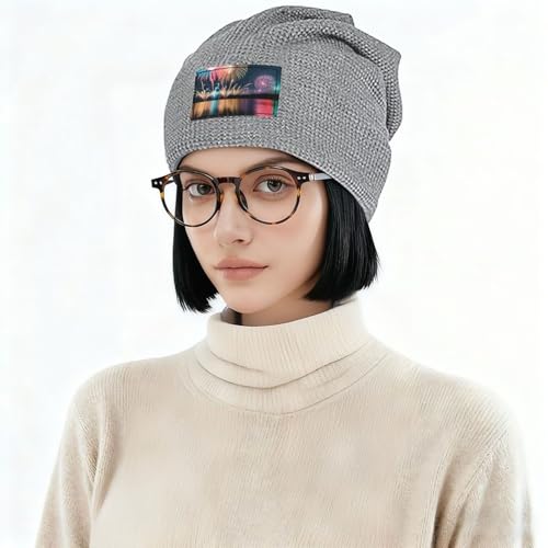 YANYU Fireworks Print Lightweight Waffle Pullover Hat Men Women Winter Headwear Outdoor Camping Travel