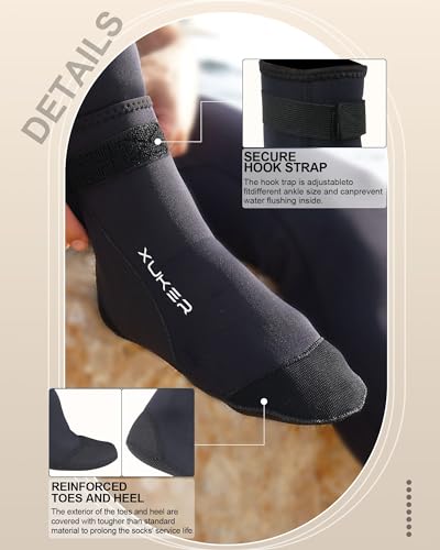 XUKER Neoprene Water Socks 3mm, Sand Proof Beach Volleyball Socks Diving Socks for Outdoor Water Sports