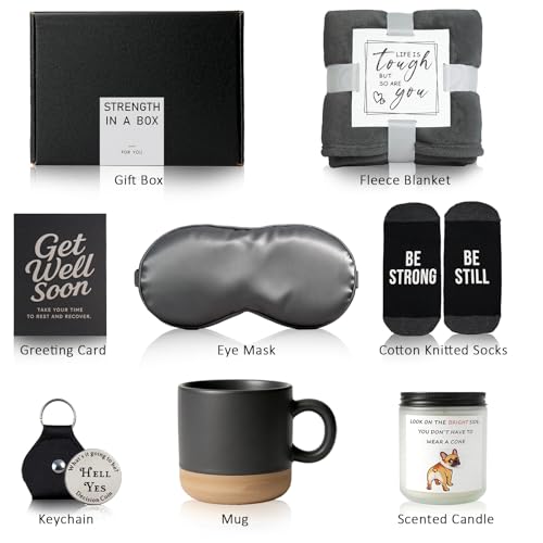 Dolcety Get Well Soon Gifts for Men – Care Package with Plush Blanket(Grey), Mug, Socks, Eye Mask, Bracelet, Candle & Card...