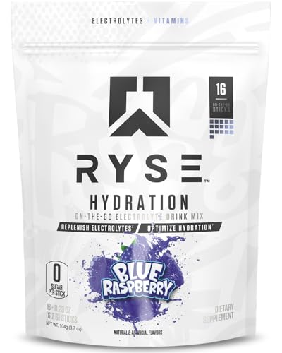 RYSE Hydration Electrolyte Powder Drink Mix Packets - Blue Raspberry - Sugar-Free Full Spectrum Electrolytes with Essentia...