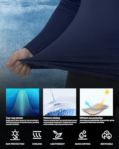 Poekuao Men's UPF 50+ Long Sleeve Compression Shirts Cool Dry Workout Undershirts Athletic Base Layer for Sports Running Gym