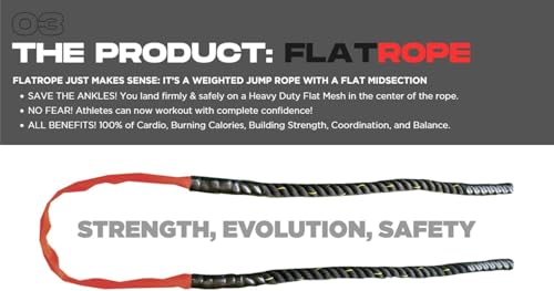 Patented FLATROPE 5lb Weighted Jump Rope, Heavy Flat-Mesh Design to Reduce Ankle Injury, Adjustable Strength-Training Rope...