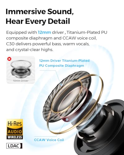 SOUNDPEATS C30 Hybrid ANC Earbuds with LDAC Hi-Res Audio, 52H Playtime -52dB Adaptive Noise Cancelling Wireless Earbuds, ...