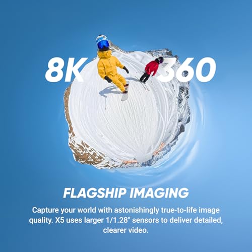 Insta360 X5 Ski Bundle - Waterproof 8K 360 Camera, Invisible Selfie Stick Effect, Leading Low Light, Rugged & Replaceable ...
