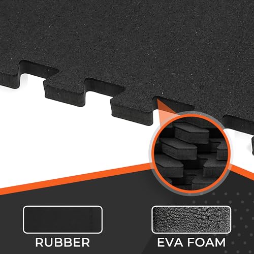 SUPERJARE 0.4'' Thick 24 Pcs 96 Sq Ft Rubber Top Exercise Equipment Mats, High Density EVA Foam Mats with Rubber Top, Inte...