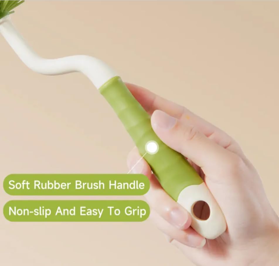 360° Rotating Silicone Bottle Cleaning Brush Set, Includes Baby Bottle Brush, Nipple Cleaner, Straw Brush and Drying Stand. (Green)