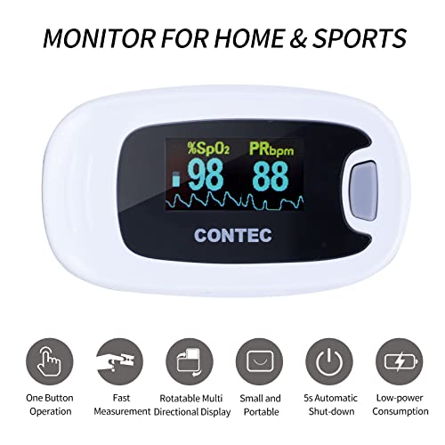 CONTEC CMS50NA Pulse Oximeter Fingertip Blood Oxygen Saturation Monitor SpO2 and PR Value Waveform Blood Oxygen Neck/Wrist...