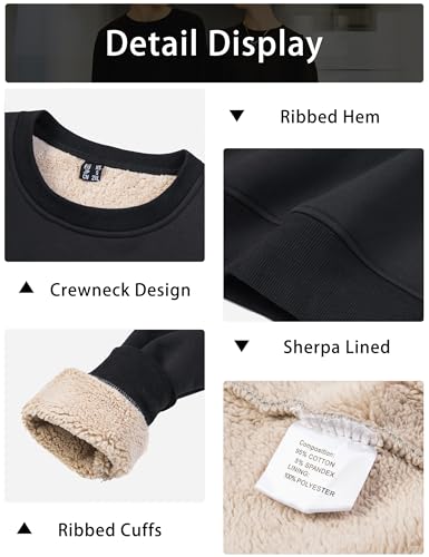 MAGCOMSEN Men's Sherpa Lined Sweatshirts Fleece Pullover Basic Tops Warm Crewneck Winter Sweatshirt