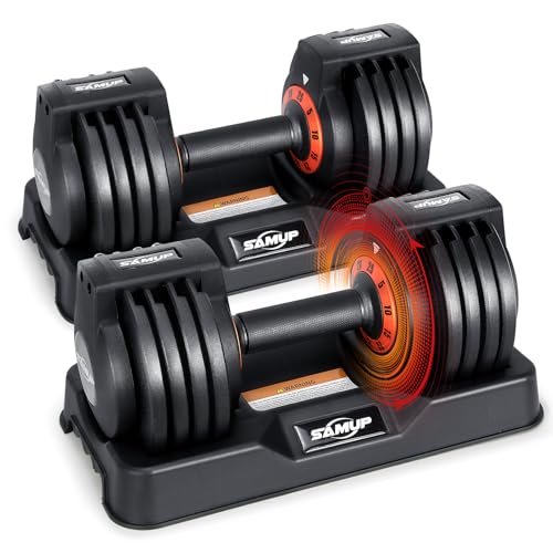 25/55 lbs Pair Adjustable Dumbbells Set, Dumbbells with Anti-Slip Metal Handle for Exercise & Fitness Fast Adjust Weight f...
