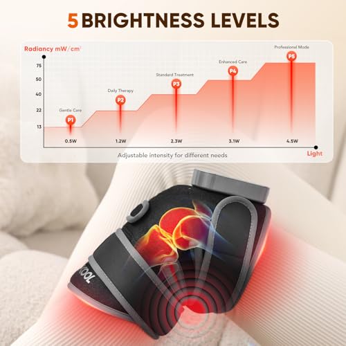 JVKOOL Knee Massager with Heating and Red Light Therapy: Infrared Light Therapy Vibration Moodes Knee Brace for Women - Mu...
