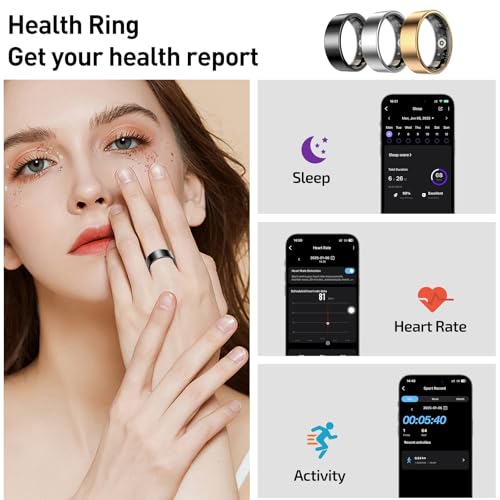 Smart Health Rings for Women Men, Fitness Tracker with Heart Rate, Blood Oxygen, HRV, Sleep Tracker, Step Tracker, No Subs...