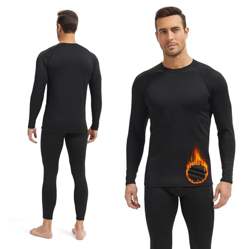 HovSiyla Men's Thermal Underwear Long Johns Fleece Lined Compression Pants Shirts Tops Athletic Base Layer Set Cold Weather