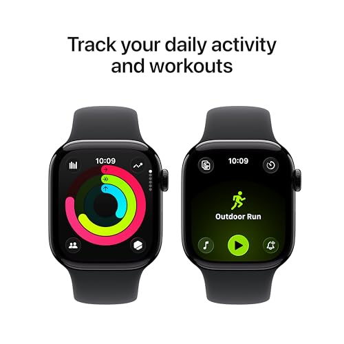 Apple Watch Series 11 [GPS + Cellular 42mm] Smartwatch with Jet Black Aluminum Case with Black Sport Band - S/M. Sleep Sco...