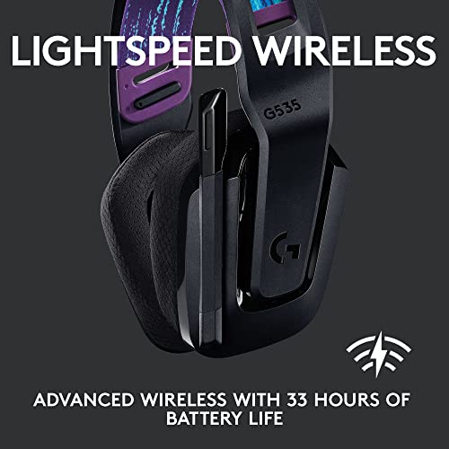 Logitech G535 Lightspeed Wireless Gaming Headset - Lightweight on-Ear Headphones, flip to Mute mic, Stereo, USB Rechargeab...