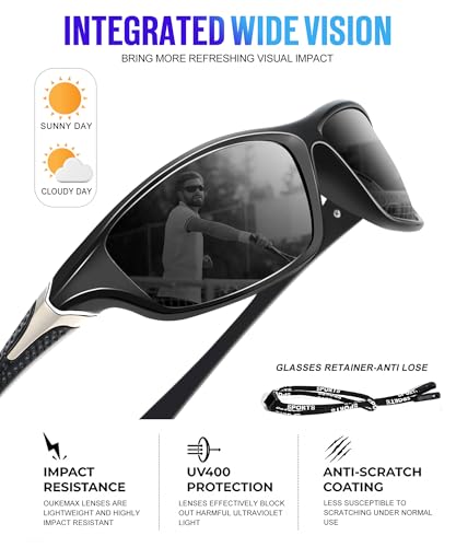 OUKEMAX Polarized Sunglasses Men, Sports Sun Glasses Womens UV400 Protection for Fishing Running Driving