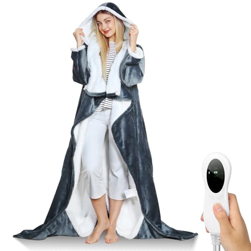 Tagefa Wearable Electric Blankets, Heated Snuggle Blanket, 70"*50" Flannel Sherpa Electric Heating Throw Blanket with Hoo...