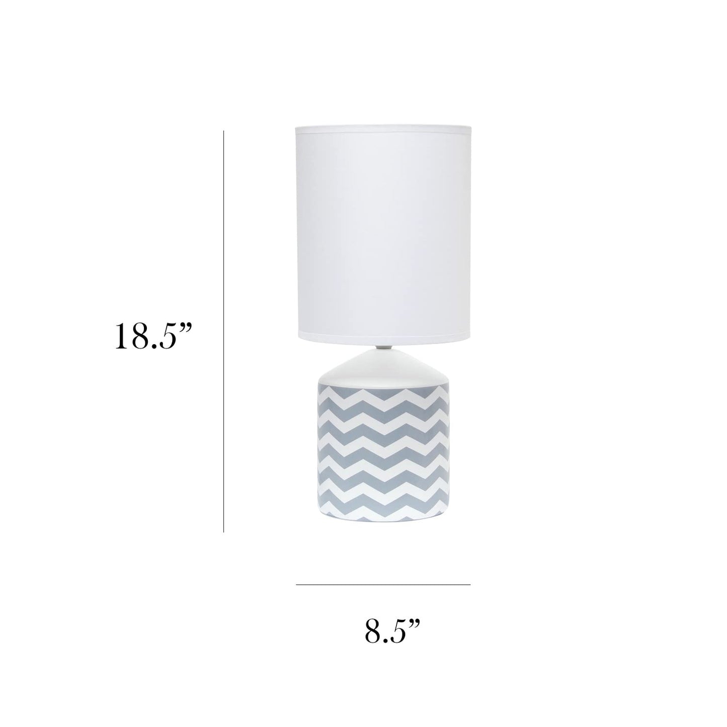 Simple Designs Table Lamp LT2077-WAV, Chevron Pattern, Gray, 8.5inL x 8.5inW x 18.5inH, Ceramic Material